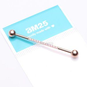Implant Grade Titanium Rose Gold Sparkle Lined Fire Opal Industrial Barbell